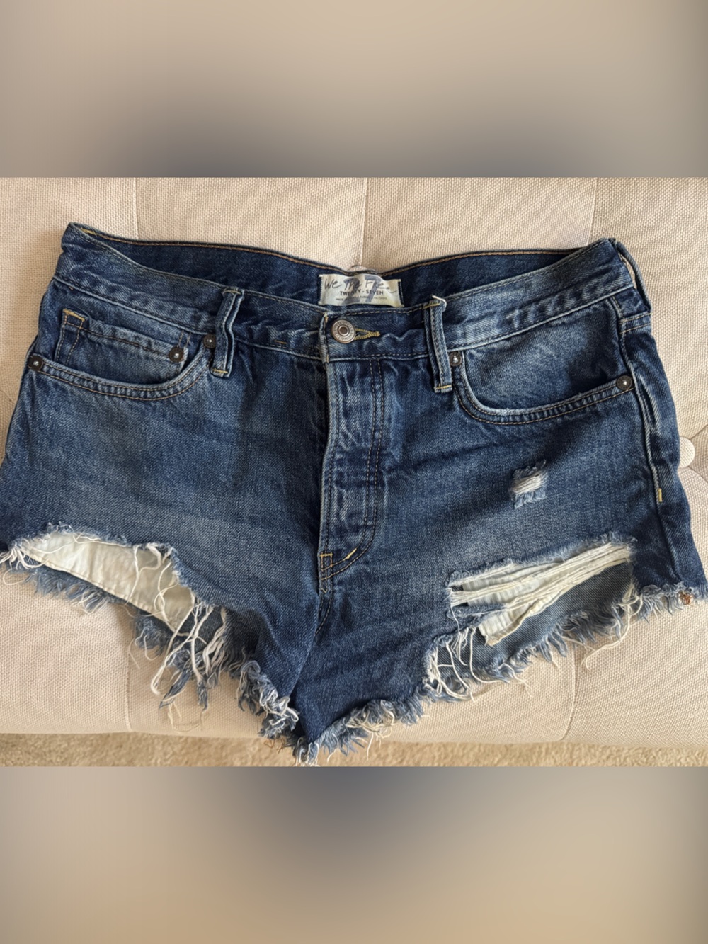 Free People Raw-Hem Distressed Denim Shorts - Blue